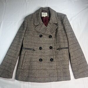 Womens Tweed Herringbone Peacoat XL Double Breasted Fall Academia Coat